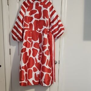 Red and White Robe Dress with Abstract Design